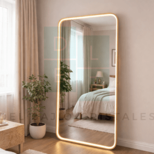Espejo Marco en Herrería Esquinas Redondeadas 180cm x 80cm Con Luz Led Neón