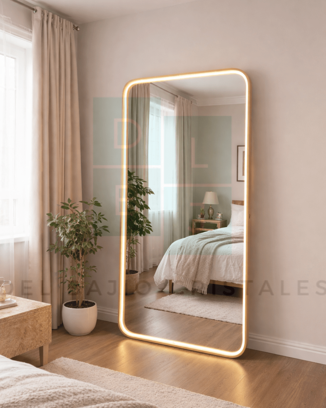 Espejo Marco en Herrería Esquinas Redondeadas 180cm x 80cm Con Luz Led Neón