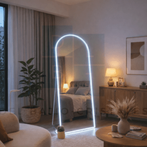 Espejo Arqueado Marco en Herrería Pie De Apoyo 180cm x 70cm Con Luz Led Neón