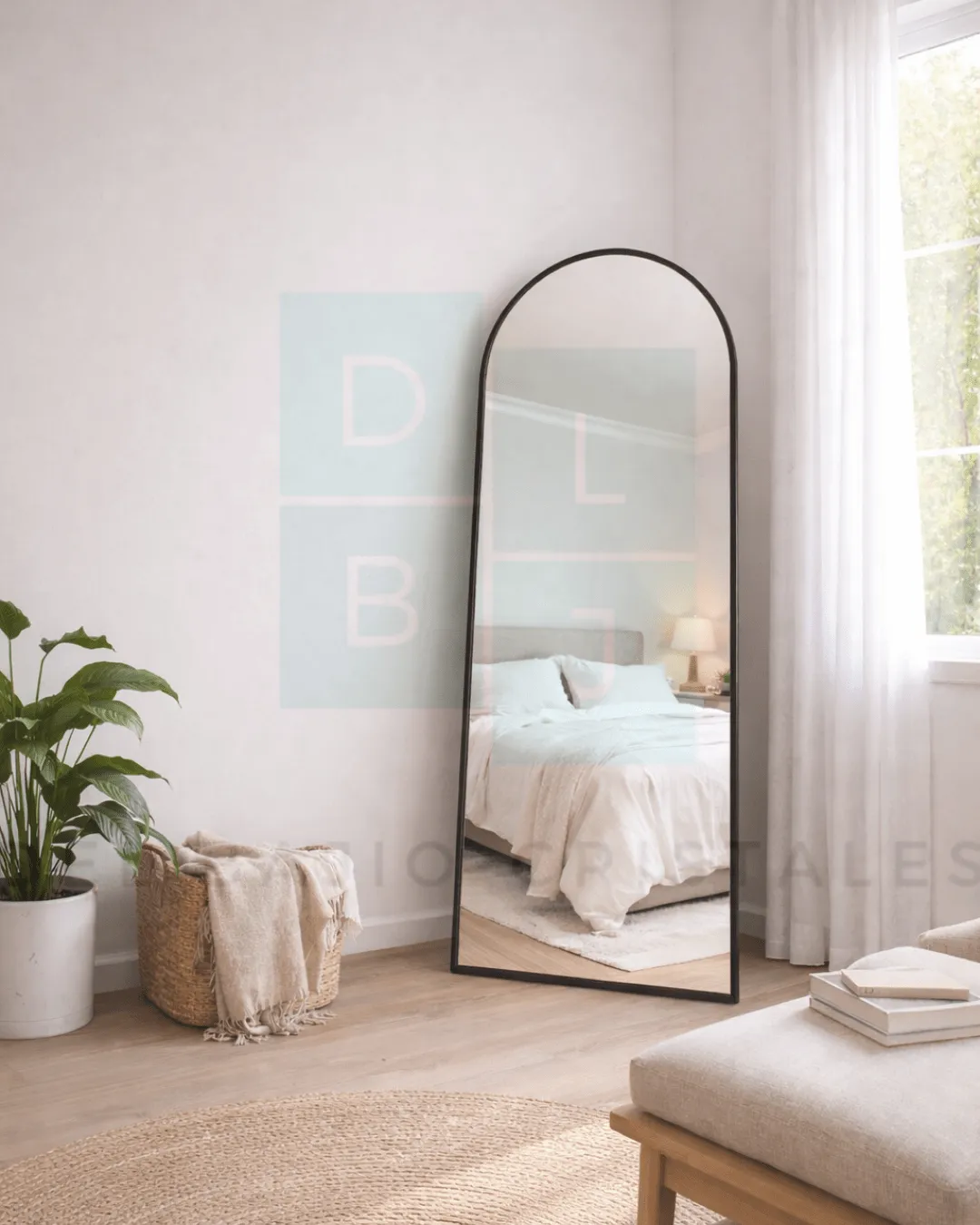 Espejo Arqueado Cuerpo Completo Marco En Herrería 180cm x 50cm Con Pie De Apoyo